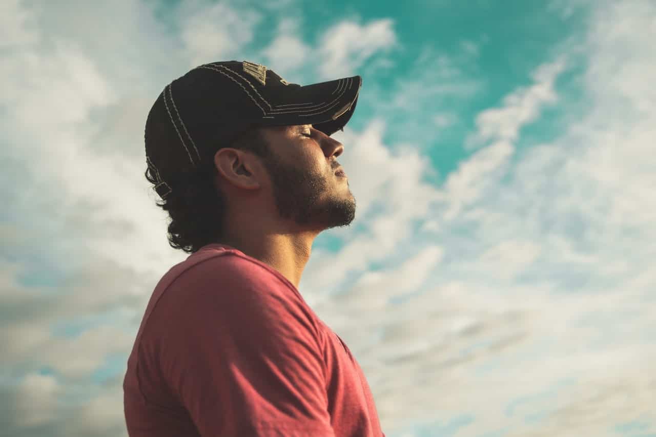 a man looking to the sky
