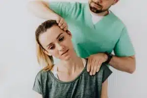 Patient being treated for shoulder pain