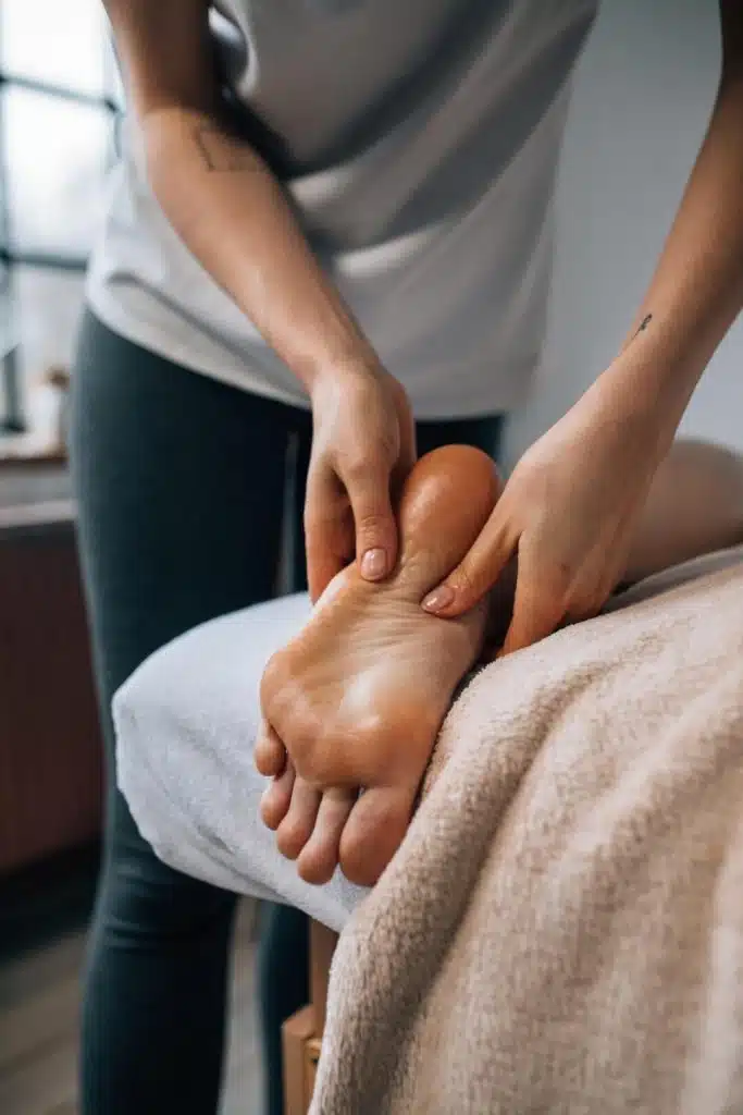 Patient having foot pain treatment