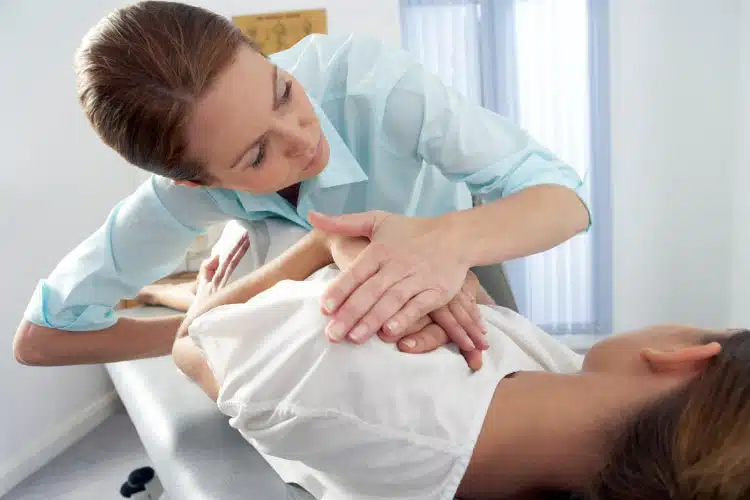Chiropractor doing some chiropractic adjustment to the patient