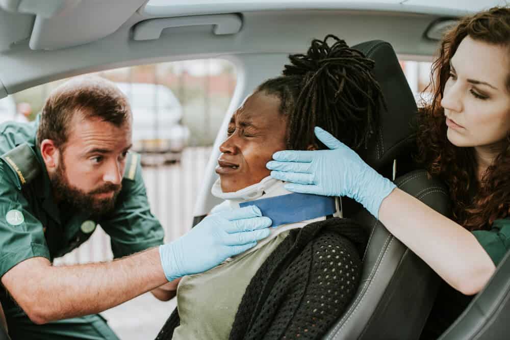 a patient with a neck injury due to a car accident