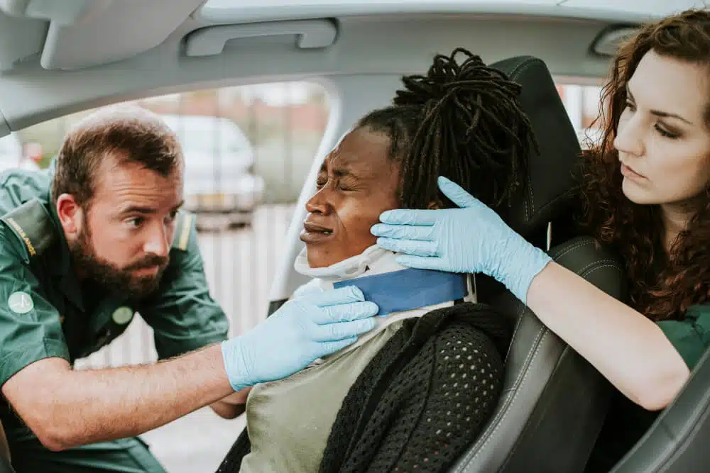 a patient with a neck injury due to a car accident